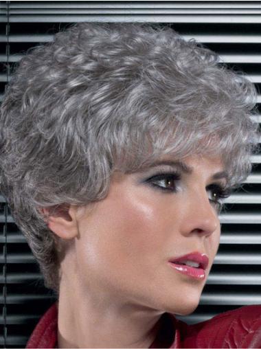 Modern Short Lace Front Curly Grey Color Synthetic Wigs