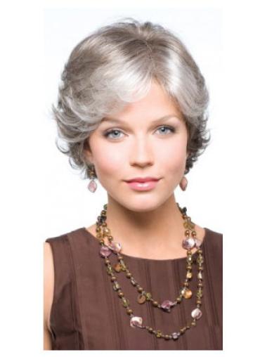 Fashion Short Capless Wavy Grey Natural Looking Wig