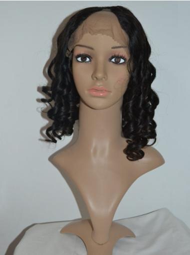 Black Curly Shoulder Length Best U Part Human Hair Wig