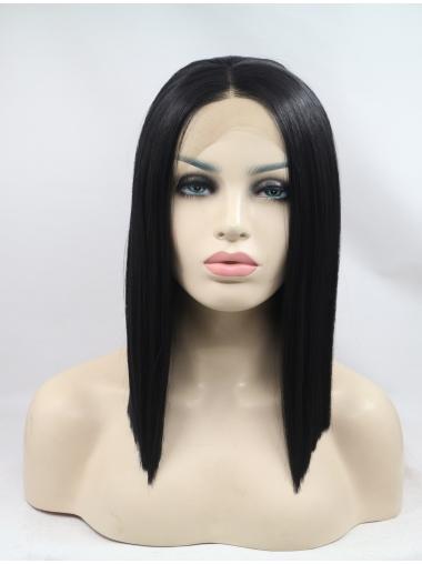 Black Shoulder Length Colorful Synthetic Lace Front Wigs