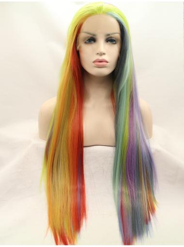 Affordable Straight Without Bangs Colorful Wigs Lace Front