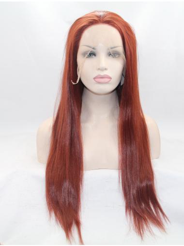Red Long 26 Inches Best Synthetic Lace Front Wigs