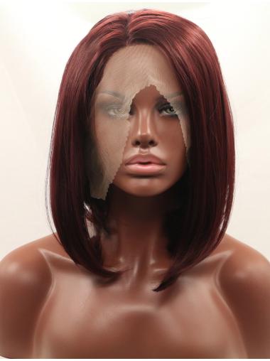 Synthetic Shoulder Length Auburn Lace Front Wig Without Bangs
