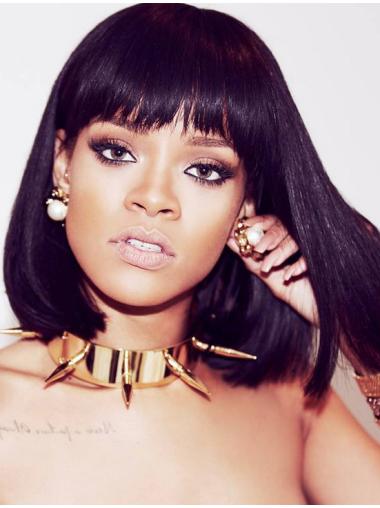 Black With Bangs Shoulder Length Online Rihanna Wig Collection By Celebrity
