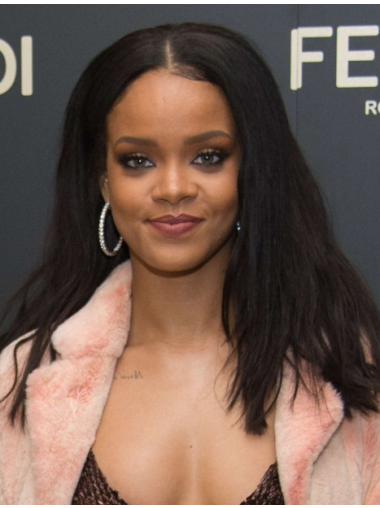 Black Without Bangs Long Stylish Rihanna Celebrity Straigt Lace Front Wigs