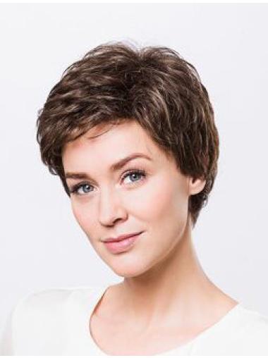 Monofilament Flexibility Short Wavy Synthetic Brown Wigs