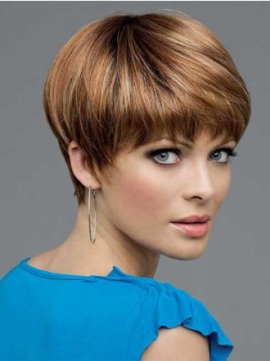 Brown Sassy Synthetic Monofilament Wigs Short