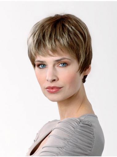 Brown Capless Natural Hair Short Wigs Older Women