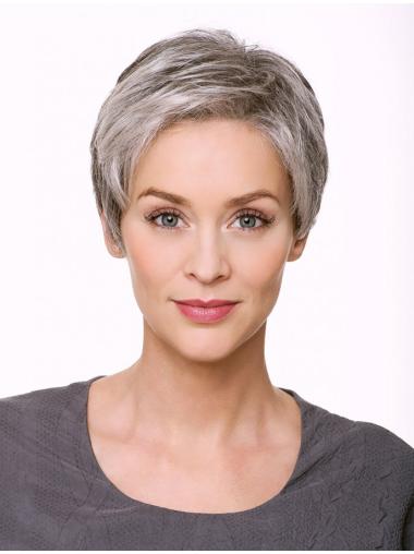 Discount Monofilament Straight Grey Wigs With No Bangs
