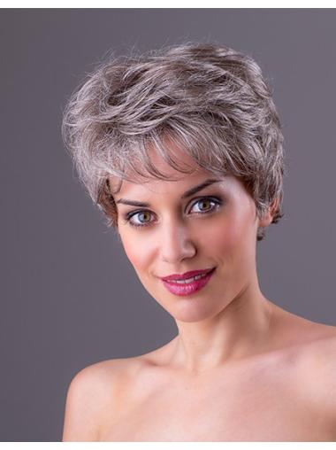 Comfortable Monofilament Straight Grey Wigs For Short Hair