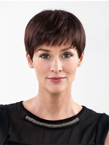 100% Hand-Tied Auburn Cropped Synthetic Affordable High Density Silk Top Lace Wigs