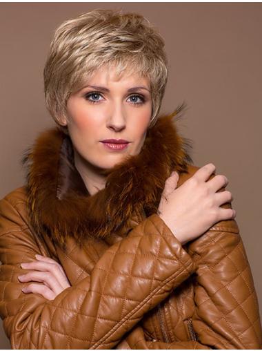 Synthetic Cropped Boycuts 5 Inches Cheap Hand Tied Wigs Blonde