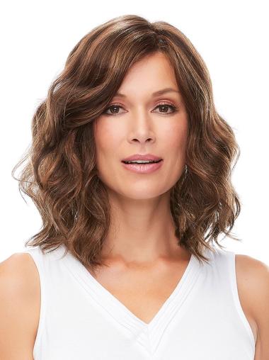 Monofilament Brown Shoulder Length Wavy 14" Layered Synthetic Wigs