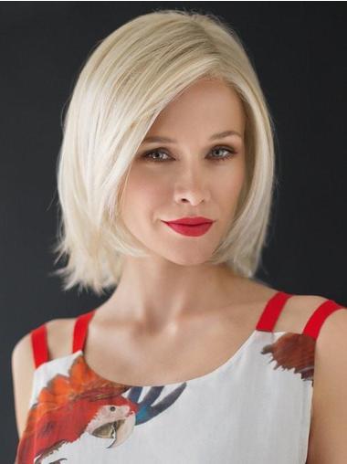Monofilament White Chin Length Straight 12" Layered Synthetic Wigs