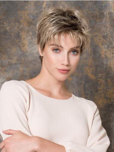 Monofilament Brown Cropped Straight 4" Boycuts Synthetic Wigs