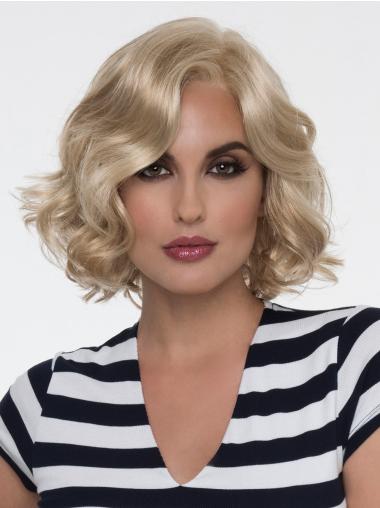 Blonde With Bangs Monofilament 10" Short Wavy Synthetic Wigs