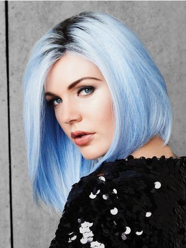 Straight Capless 12" Chin Length Fabulous Blue Without Bangs Synthetic Wigs