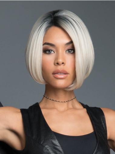 Chin Length Straight Monofilament Black to White Amazing Synthetic 10" Bob Wigs