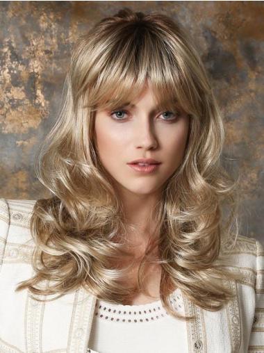 No-fuss Long 16" Wavy Monofilament Synthetic Blonde Classic Wigs