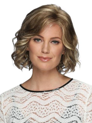 Sassy Lace Front Wavy 12" Chin Length Blonde With Bangs Synthetic Wigs
