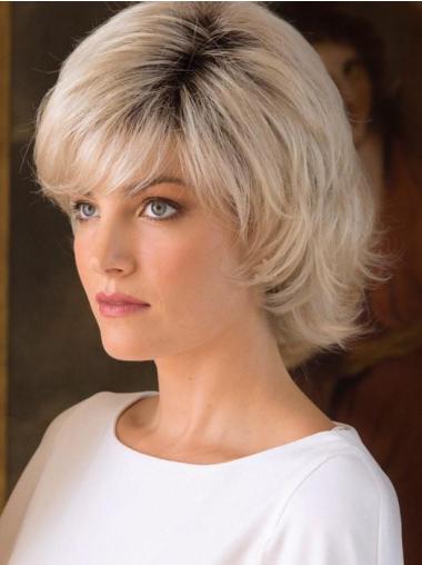 Wavy Capless 8" Chin Length High Quality Blonde With Bangs Synthetic Wigs