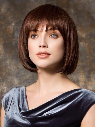 Chin Length Straight Monofilament Brown Sassy Synthetic 10" Bob Wigs