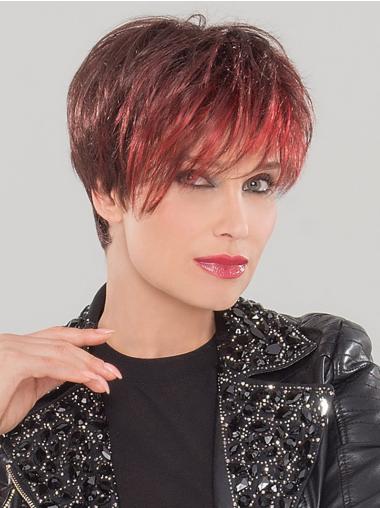 Monofilament Red Cropped Straight 4" Boycuts Synthetic Wigs