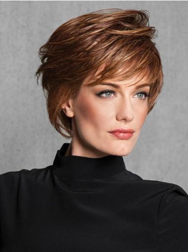 Straight Capless 6" Short Cheapest Auburn Layered Synthetic Wigs