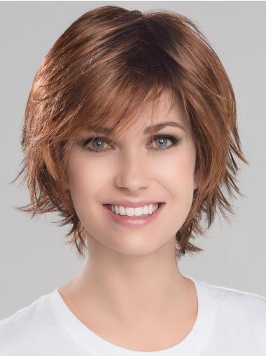 Synthetic With Bangs 8" Short Straight Auburn Mono Wigs