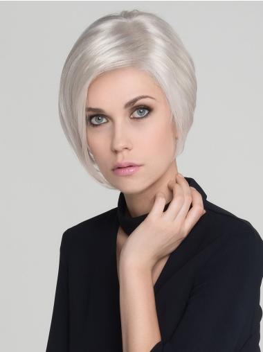 Synthetic Without Bangs 7" Cropped Straight White Mono Wigs