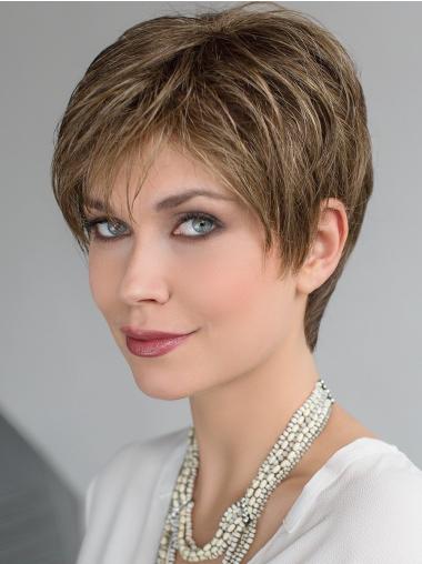 4" Cropped Straight Blonde Synthetic Boycuts Flexibility 100% Hand-tied Wigs