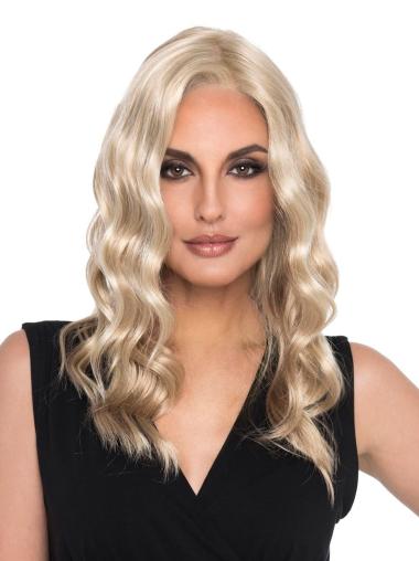 Synthetic Without Bangs 16" Long Curly Blonde Mono Wigs