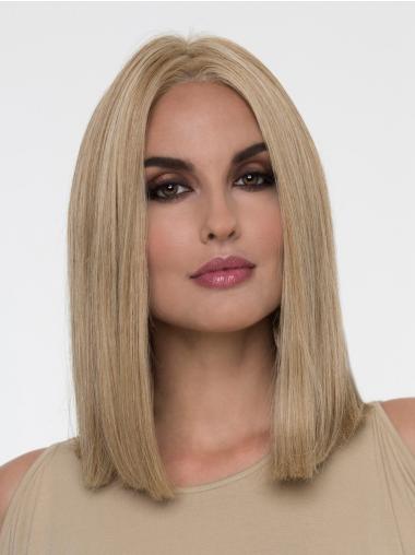 Synthetic Without Bangs 14" Shoulder Length Straight Blonde Mono Wigs