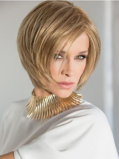 8" Chin Length Straight Blonde Synthetic Layered Designed 100% Hand-tied Wigs