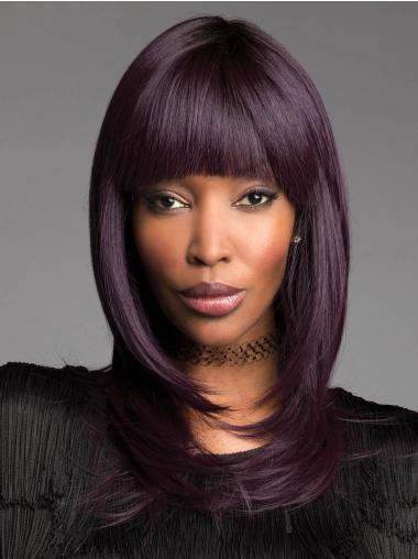 Straight Capless 14" Shoulder Length Fashionable Purple With Bangs Synthetic Wigs