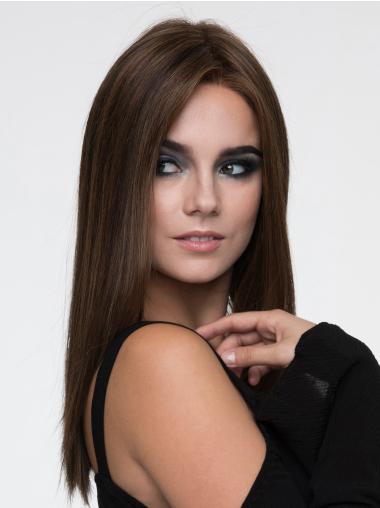 Without Bangs Long Straight Brown 15" Synthetic Mono Wigs