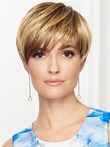 Straight Capless 4" Cropped Affordable Blonde Layered Synthetic Wigs