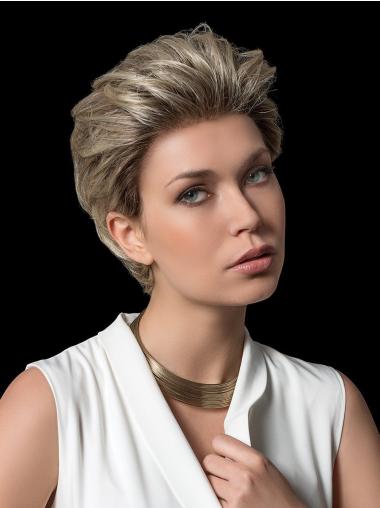 4" Cropped Straight Blonde Synthetic Layered High Quality 100% Hand-tied Wigs