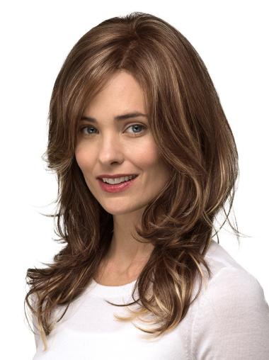Layered Long Wavy Brown 14" Synthetic Mono Wigs