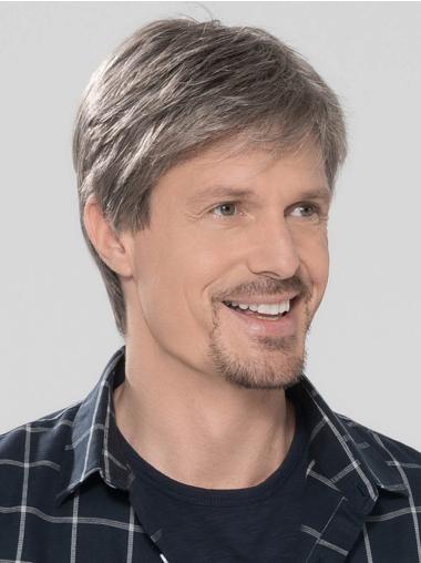 100% Hand-tied Synthetic Short Straight 4" Natural Grey Wigs