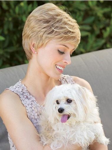 Boycuts Cropped Wavy Blonde 4" Synthetic Mono Wigs