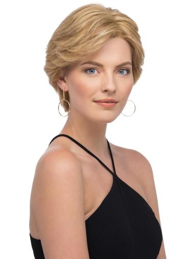 Blonde 6" Straight Short 100% Hand-tied Layered Human Hair Wigs