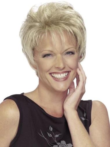 Synthetic With Bangs 4" Cropped Straight Blonde Lace Front Wigs