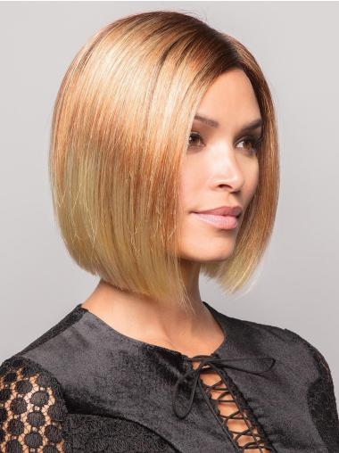 8" Chin Length Straight Blonde Synthetic Without Bangs Online 100% Hand-tied Wigs
