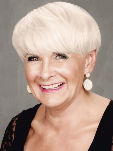 Capless Short Straight Realistic Grey Wigs