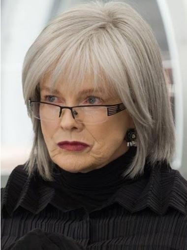 12 Inches Straight Length Fashionable Human Grey Hair Wigs