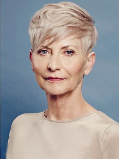 8 Inches Top Straight Boycuts Elderly Lady Human Hair Wigs