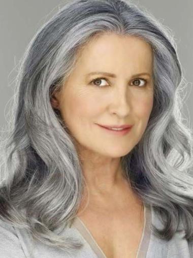 Affordable 16 Inches Wavy Lace Front Wigs Grey Hair