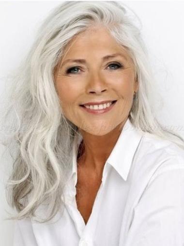 Designed 100% Hand-Tied Wavy 18 Inches Long Grey Wig