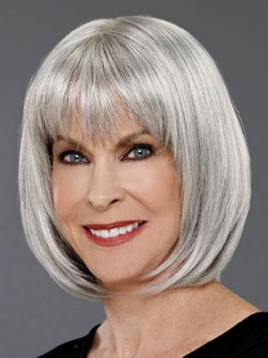 Straight Capless Chin Length New Grey Hair Color